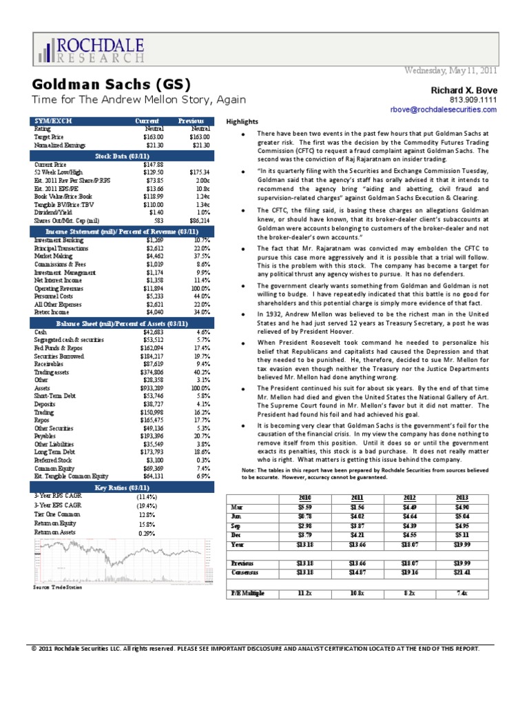 Goldman Sachs Report by Richard Bove PDF Goldman Sachs Stocks