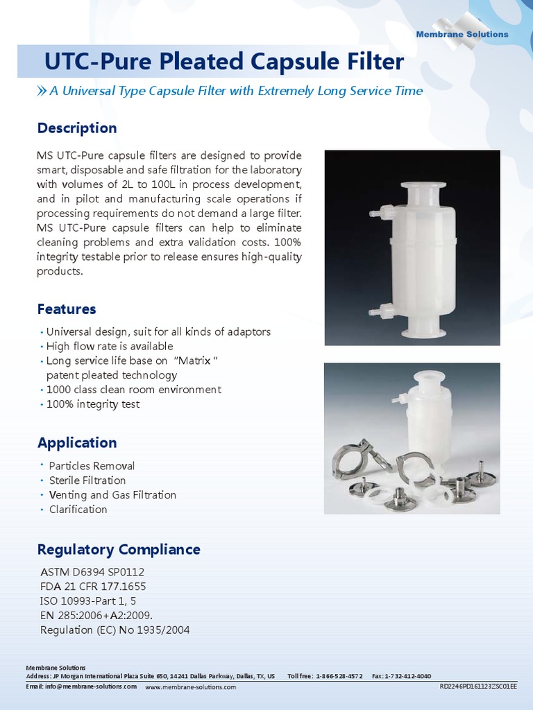 UTC-Pure Pleated Capsule Filter Overview | PDF | Filtration | Membrane
