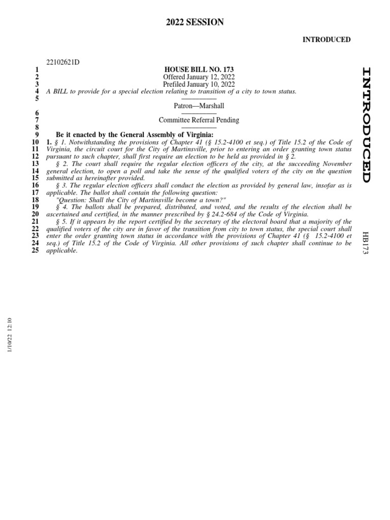 House Bill 173 PDF Elections Code Of Virginia
