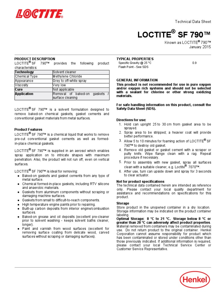 Loctite SF 790™ Technical Data Sheet PDF Product Liability Trademark