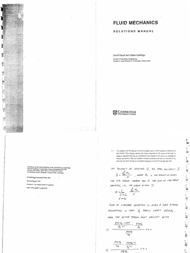 Fluid Mechanics Solution Manual | PDF | Viscosity | Stress
