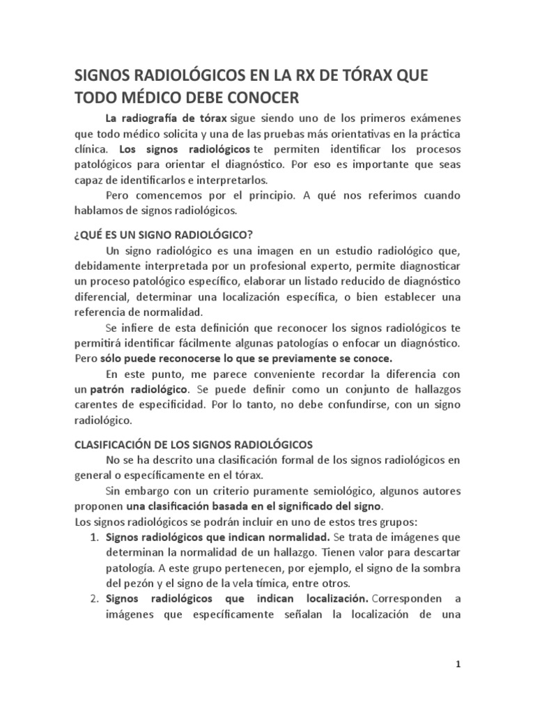 Signos Radiológicos Clave en Tórax | PDF | Pulmón | Diagnostico medico