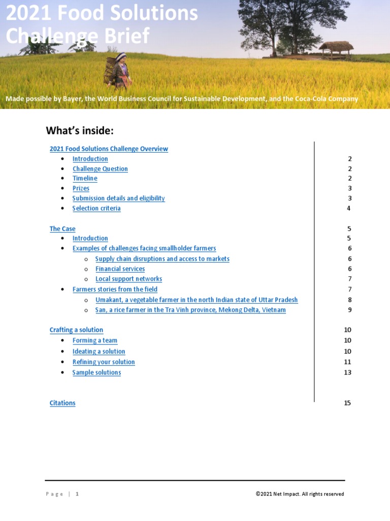 2021 Food Solutions Challenge Brief | PDF | Smallholding | Agriculture