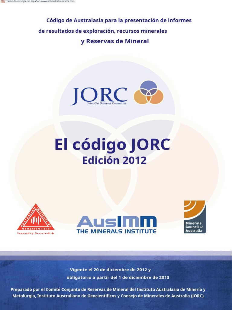 JORC Code 2012.ESPAÑOL | PDF | Minería | Minerales