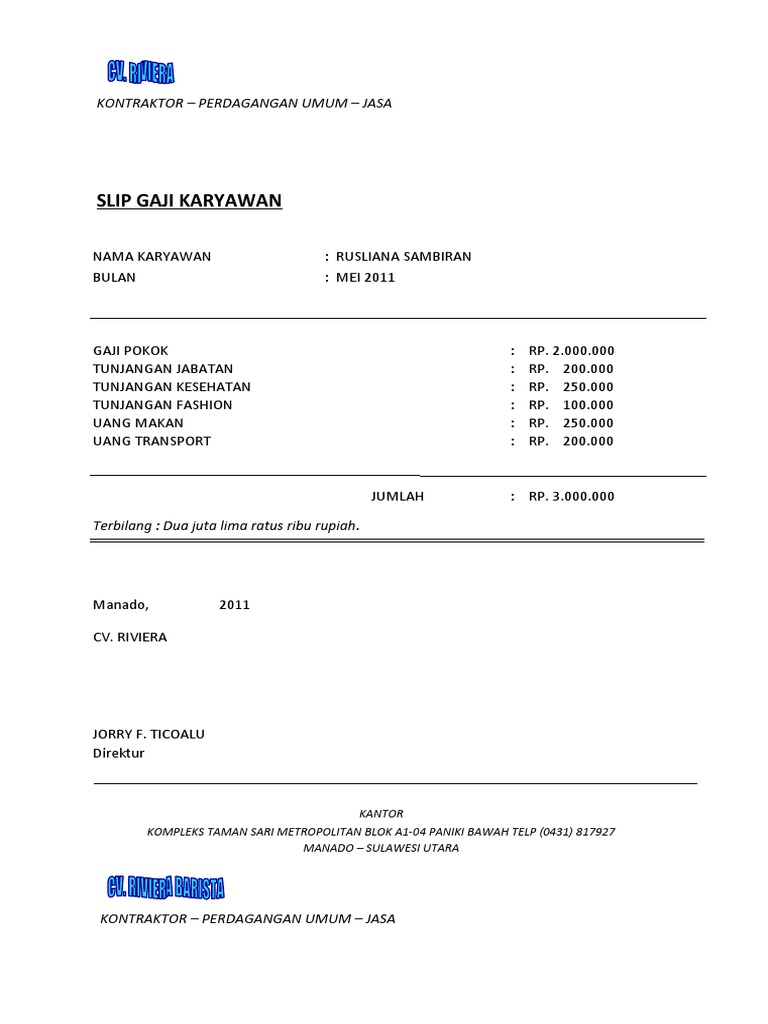 Contoh Pay Slip Salary  Autos Post