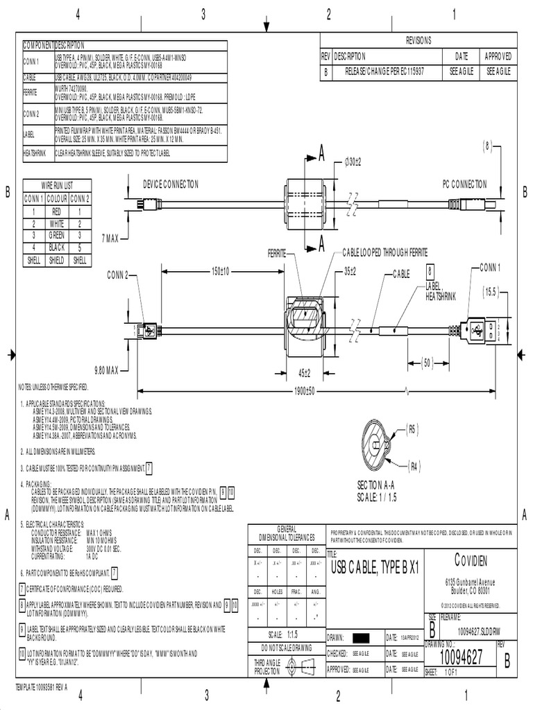 Usb Cable, Type B X1: Component Description | PDF | Usb | Electronics