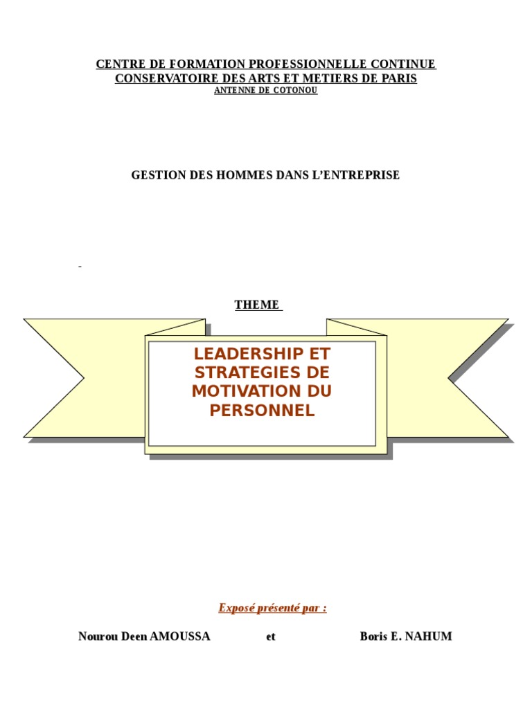 Leadership et Motivation du Personnel | PDF | Motivant | Motivation