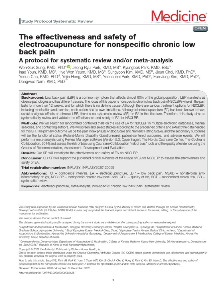 Medicine The Effectiveness and Safety of Electroacupuncture For
