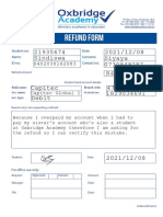 Refund Form: Sindiswa Siyaya