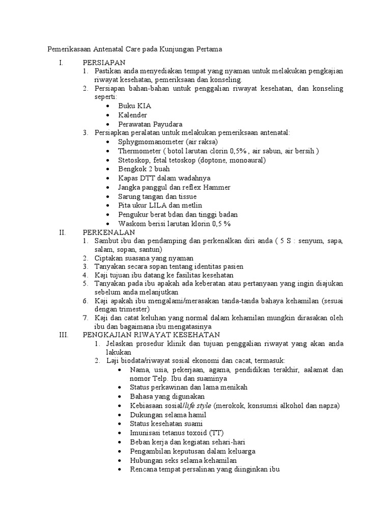 Pemeriksaan Antenatal Care Pada Kunjungan Pertama | PDF