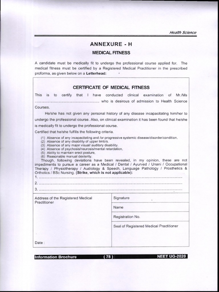 Medical Fitness Certificate Guidelines | PDF