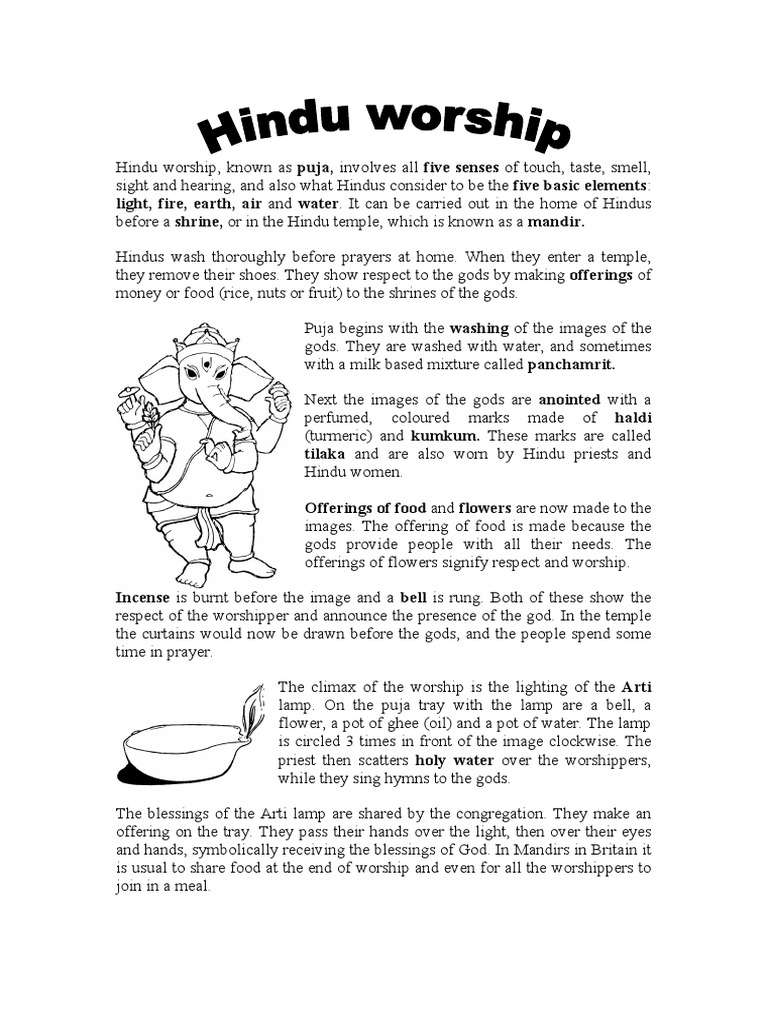 Hinduism Worship Comprehension KS2 | PDF | Religious Behaviour And ...