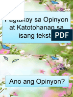 Pagtukoysa Opinyon at Katotohanan Sa Isang Teksto