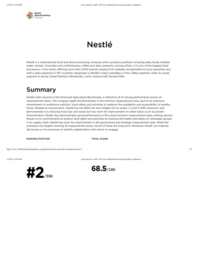Nestlé: Ranking Position Total Score | PDF | Supply Chain | Nestlé