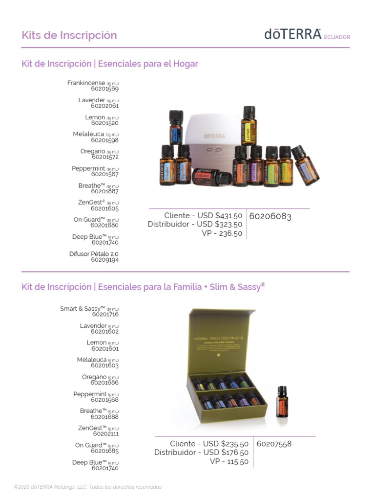 Kits de inscripción de esenciales de doTERRA con diferentes opciones y ...
