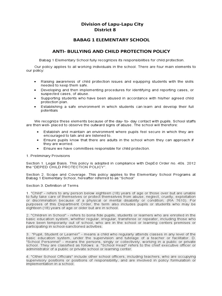 Child Protection Policy Overview | PDF | Violence | Child Protection