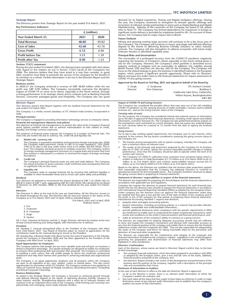 ITC Infotech Limited Annual Report 2021 | PDF | Financial Audit | Audit