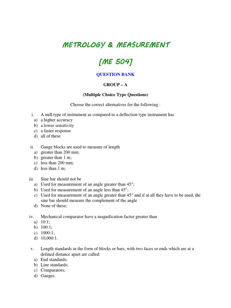 Qb-Me 504-Metrology & Measurement | PDF | Engineering Tolerance ...