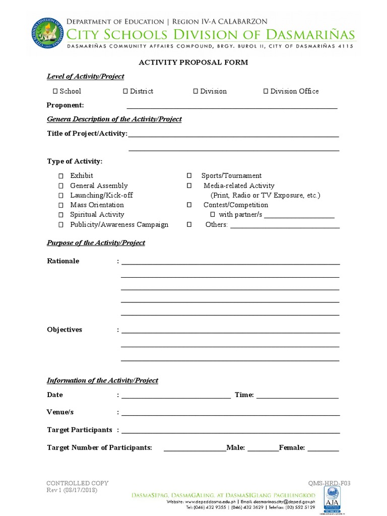 Activity Proposal Form Template | PDF
