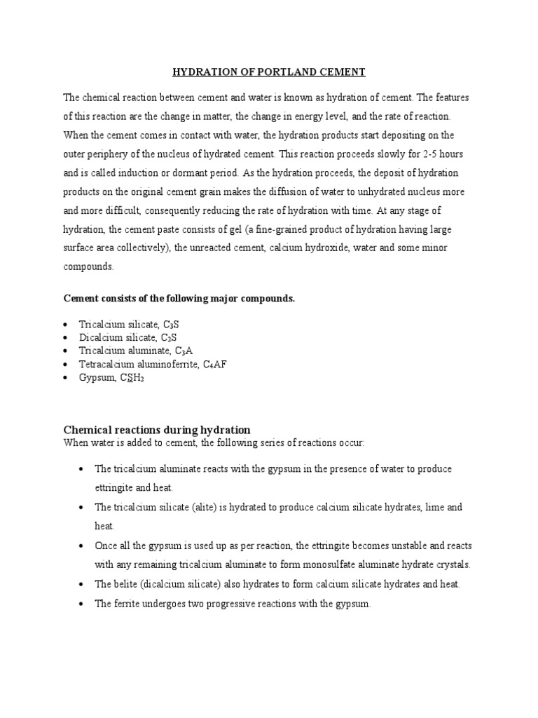 Hydration Process of Portland Cement | PDF | Cement | Concrete