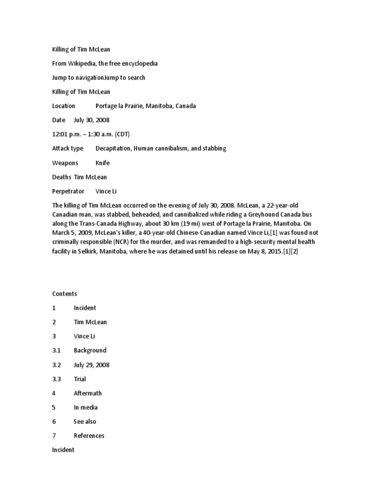 Killing of Tim McLean 123 | PDF