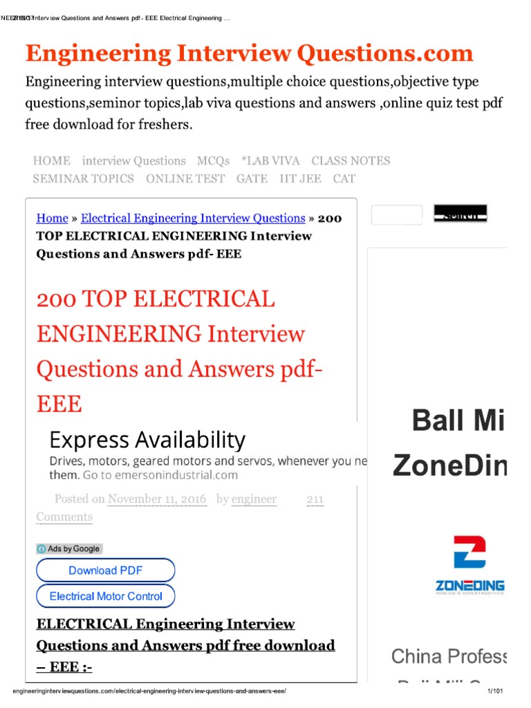 200 TOP ELECTRICAL ENGINEERING Interview Questions and Answers PDF