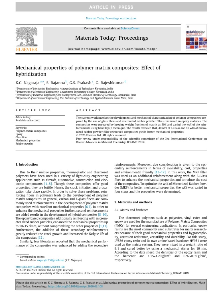Mechanical Properties of Polymer Matrix Composites: Effect of ...