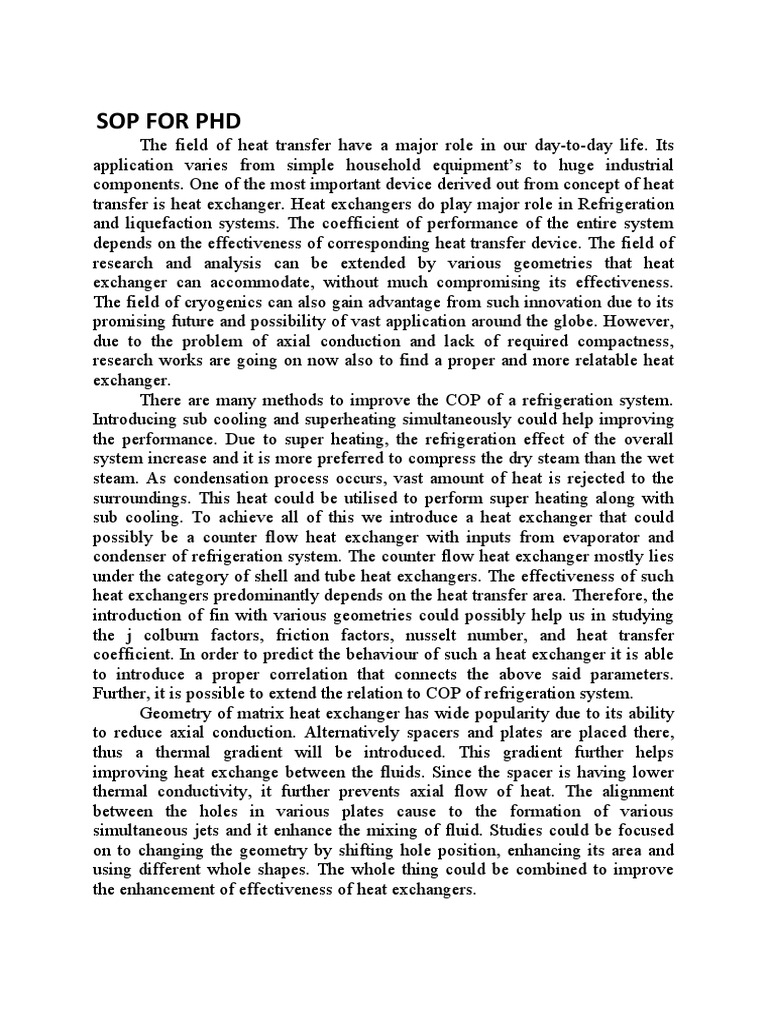 Sop For PHD PDF Heat Exchanger Heat Transfer