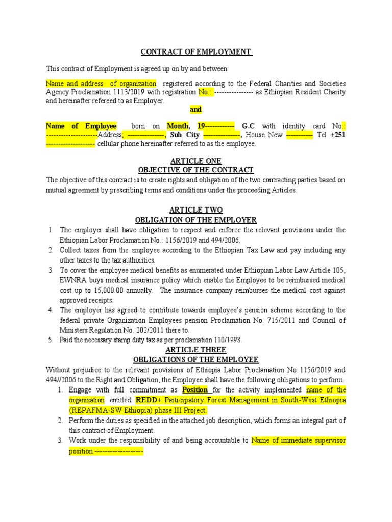Contract of Employment | PDF | Employment | Salary