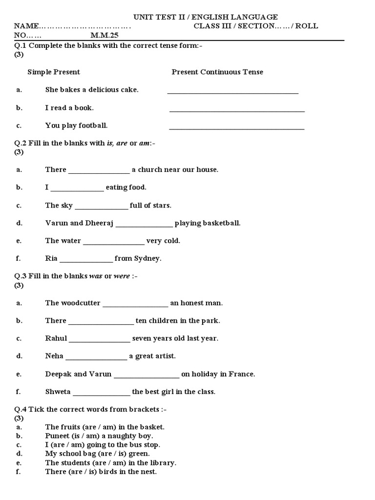 Class 3rd UNIT TEST II English Language | PDF | Language Arts & Discipline