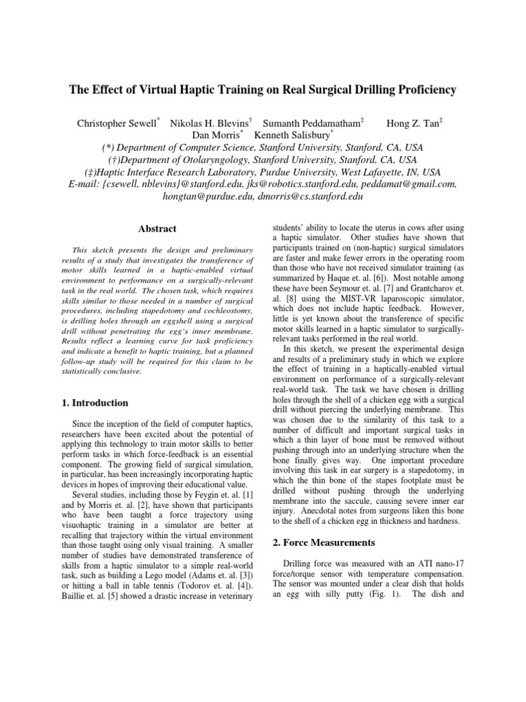 Virtual Haptic Training for Surgery Skills | PDF | Simulation
