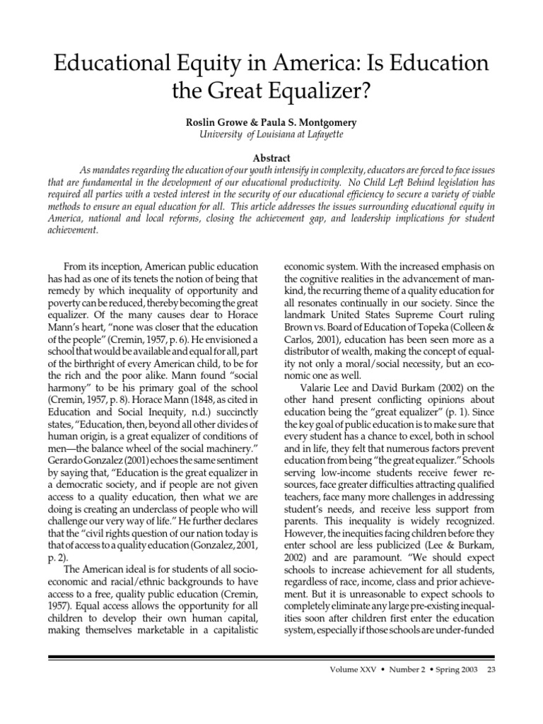 Is Education the Great Equalizer? Educational Equity in America | PDF ...