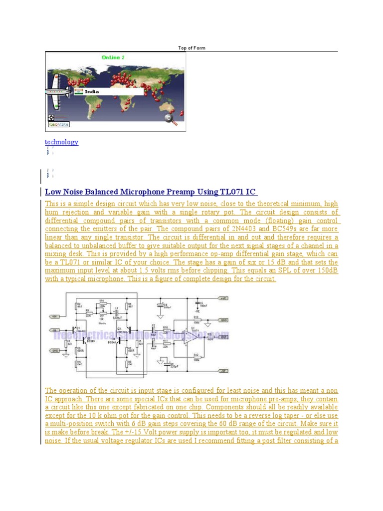 Low Noise Balanced Microphone Preamp Using TL071 IC: Technology | PDF ...