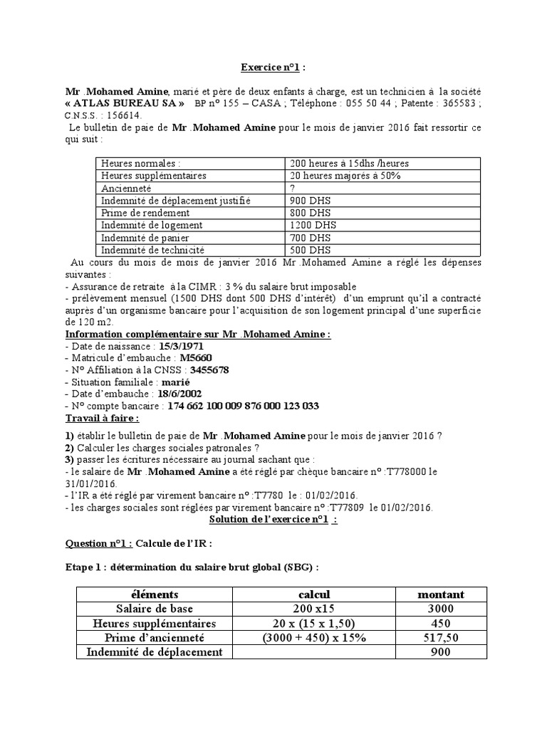 Exercices Et Corrigés Sur La Paie 2022 Pdf Gratuit Exercice Sur Traitement de Salaire | PDF | Bulletin de salaire (droit  français) | Salaires