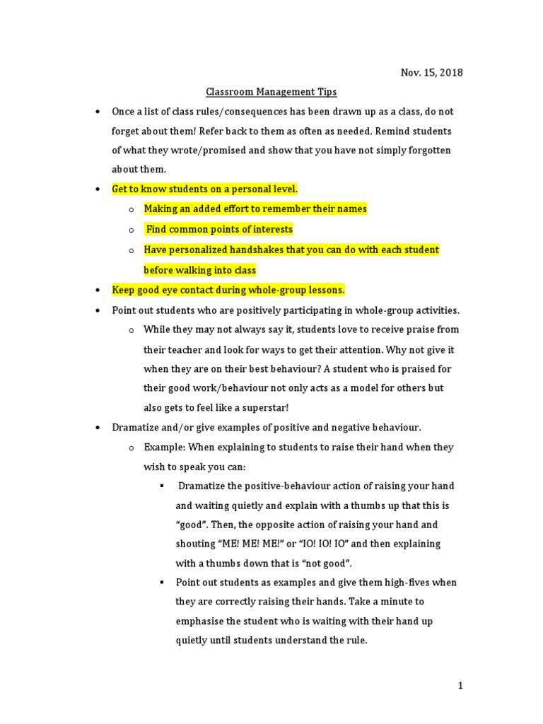 CLASSROOM MANAGEMENT TIPS PDF intelligence overview