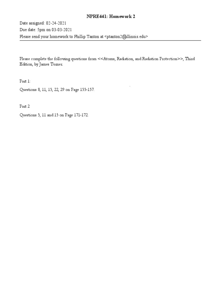 NPRE441 Homework 2 Instructions | PDF | Teaching Methods & Materials