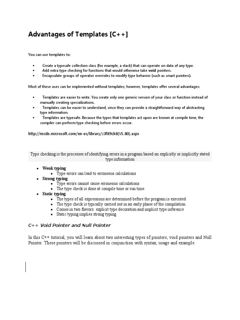Advantages of Templates PDF Pointer Programming) C++