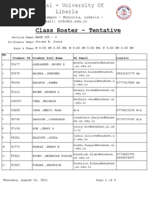 getStudentClassRosterListing(3)