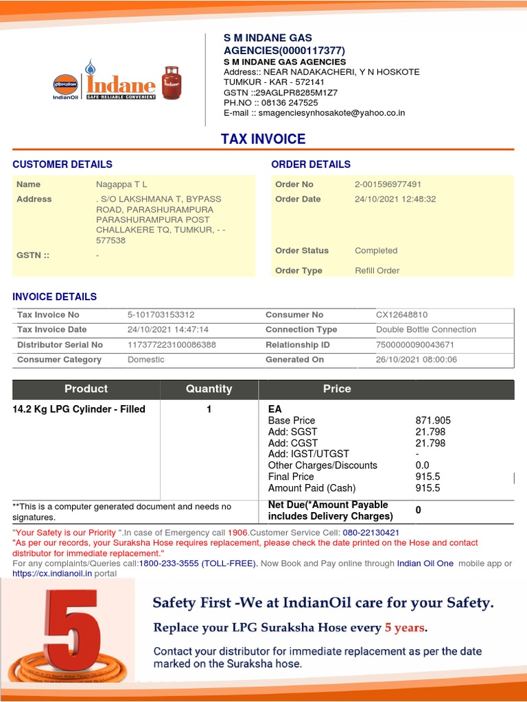 Tax Invoice: S M Indane Gas AGENCIES (0000117377) | PDF | Liquefied ...