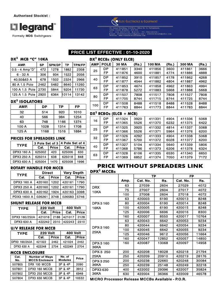 Legrand Price List 2020 21 PDF