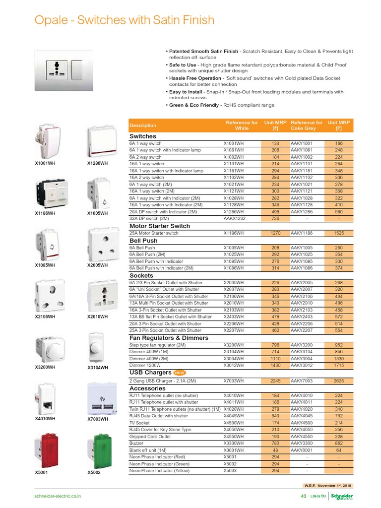 Schnider Switch Sockets | PDF | Switch | Electrical Components