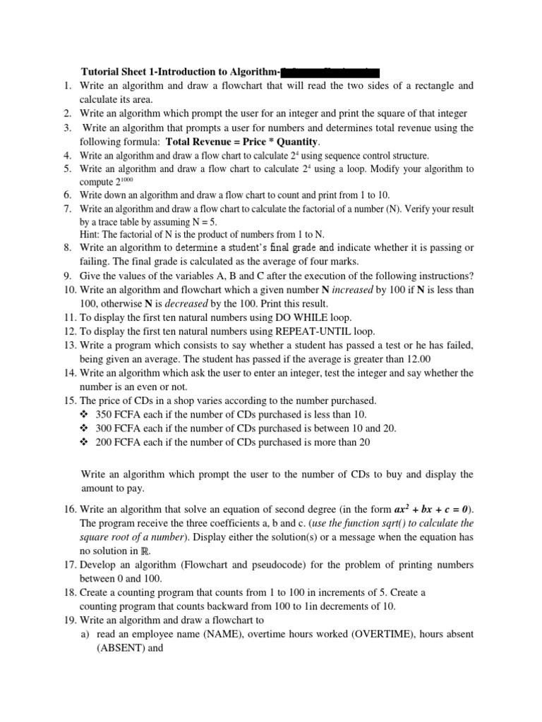 Tutorial Sheet 1-Introduction To Algorithm-Software Engineering | PDF ...