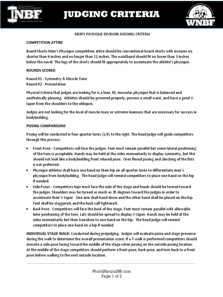 Judging Criteria Competition Attire PDF Physical Attractiveness