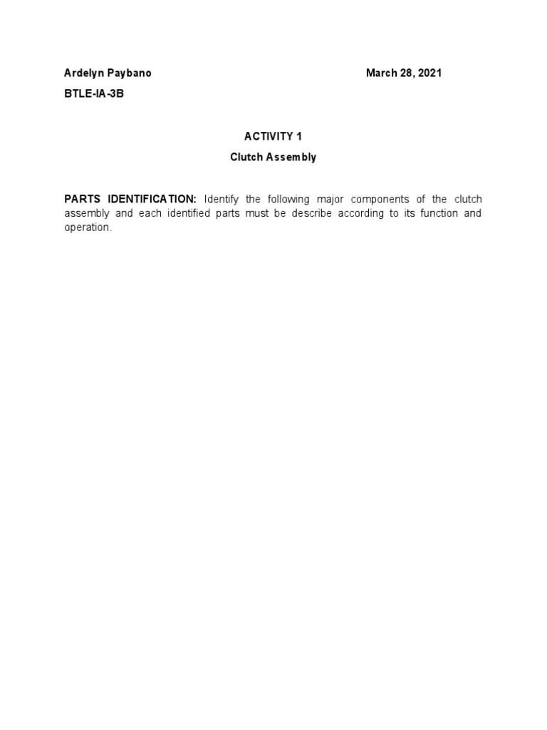 Activity (Clutch Assembly) PDF Clutch Transmission (Mechanics)