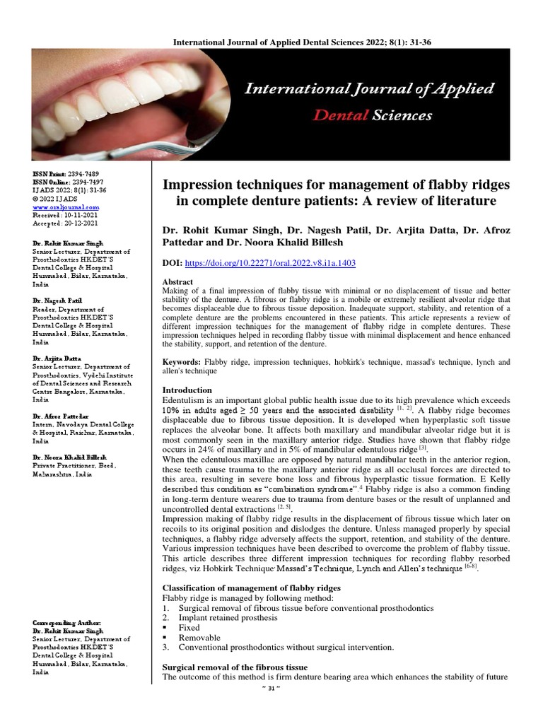 Impression Techniques For Management of Flabby Ridges in Complete ...