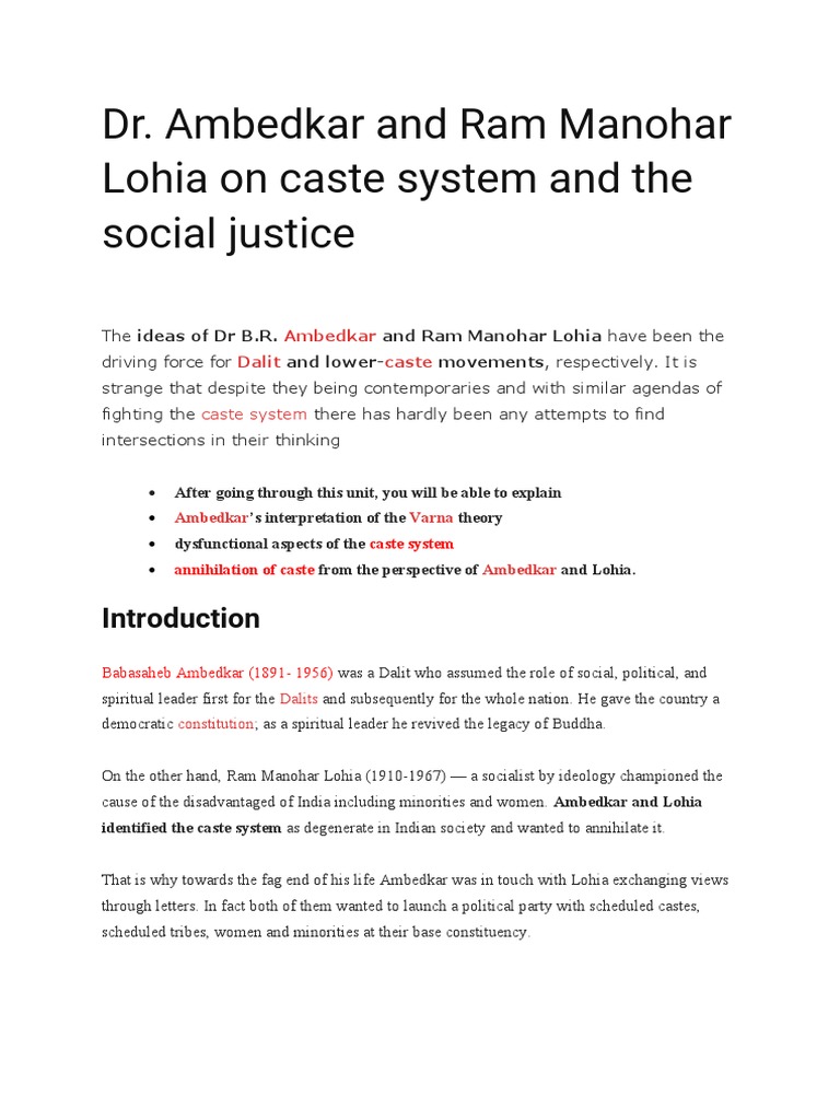 Ambedkar and Lohia On Social Justice | PDF | Caste | Widow
