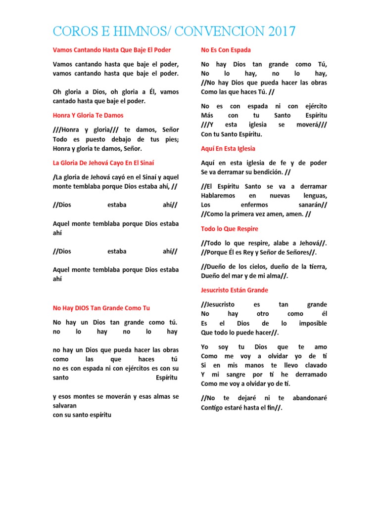 Letra Coros De Convencion 2 Pdf Cristo Título Jesús