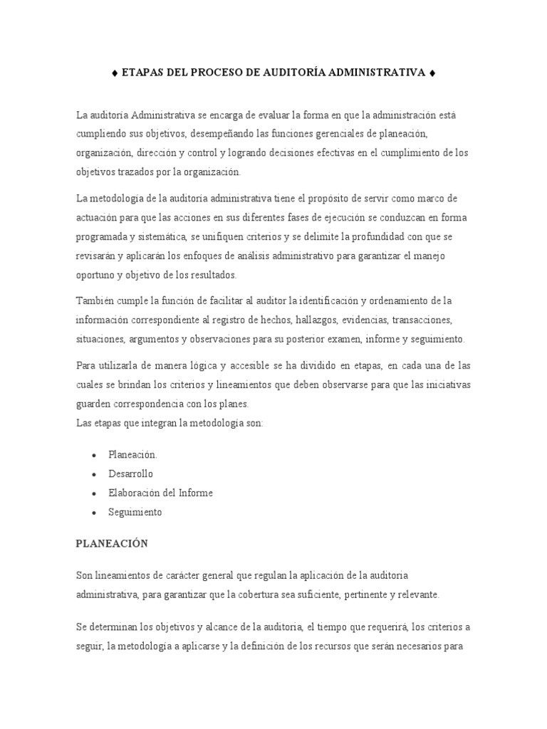 Etapas de la Auditoría Administrativa | PDF | Planificación | Auditoría
