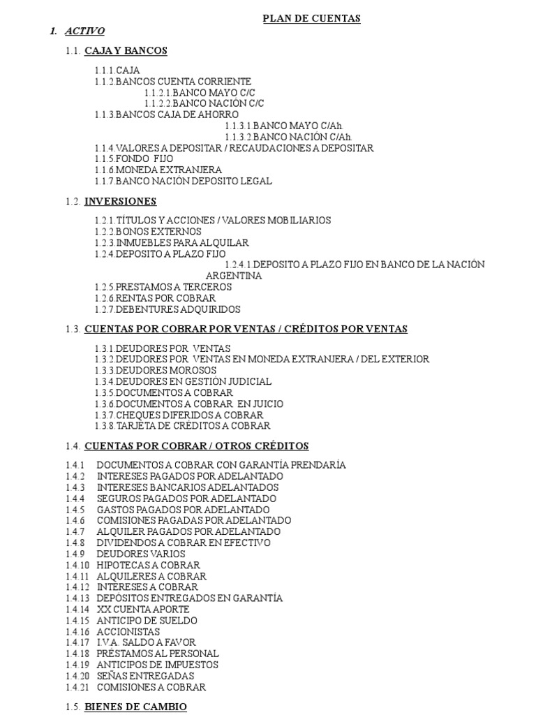 Plan de Cuentas Contables Argentina | PDF | Hipoteca Comercial ...