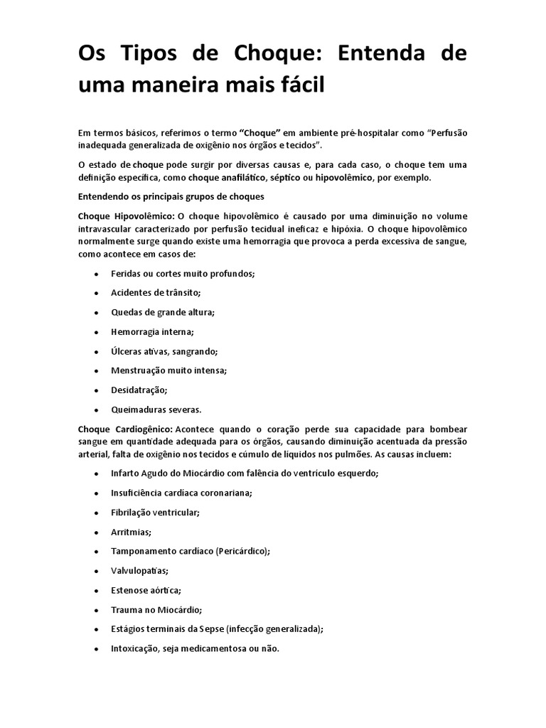 Os Tipos de Choque | PDF | Choque (circulatório) | Coração